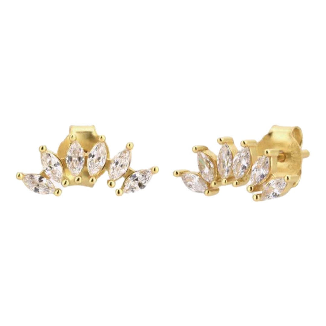 CZ Gold Sterling Stud Curved Earrings