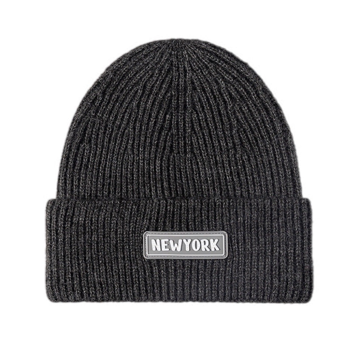 NEWYORK Patch Rib-Knit Cuffed Beanie