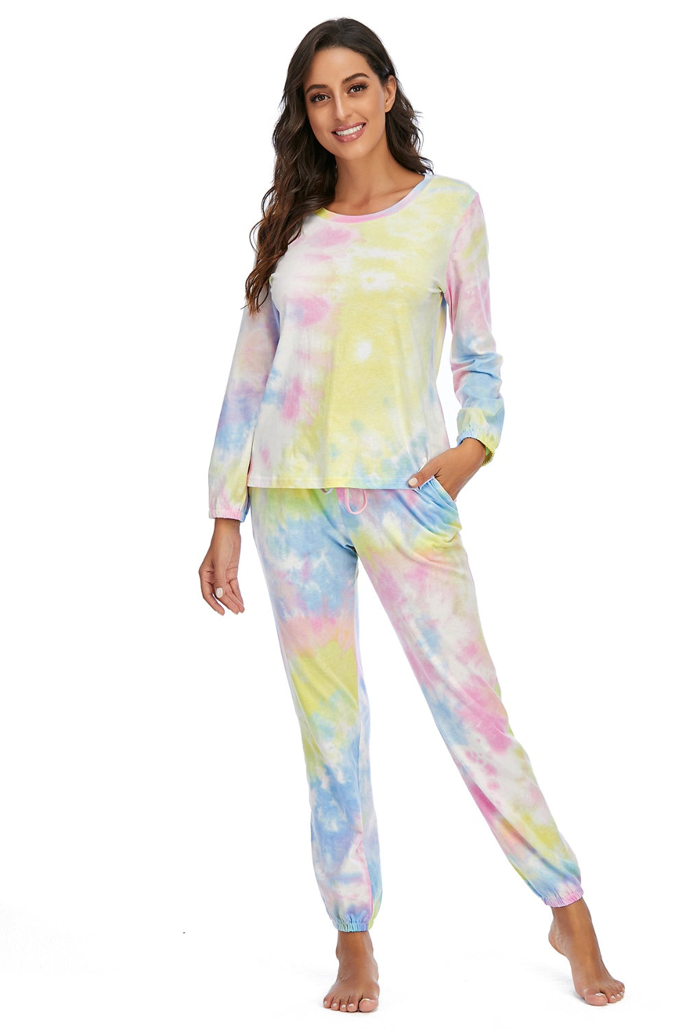 Tie-Dye Top & Drawstring Pants Lounge Set