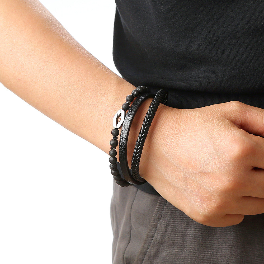 Leather & Gemstone Layered Bracelet