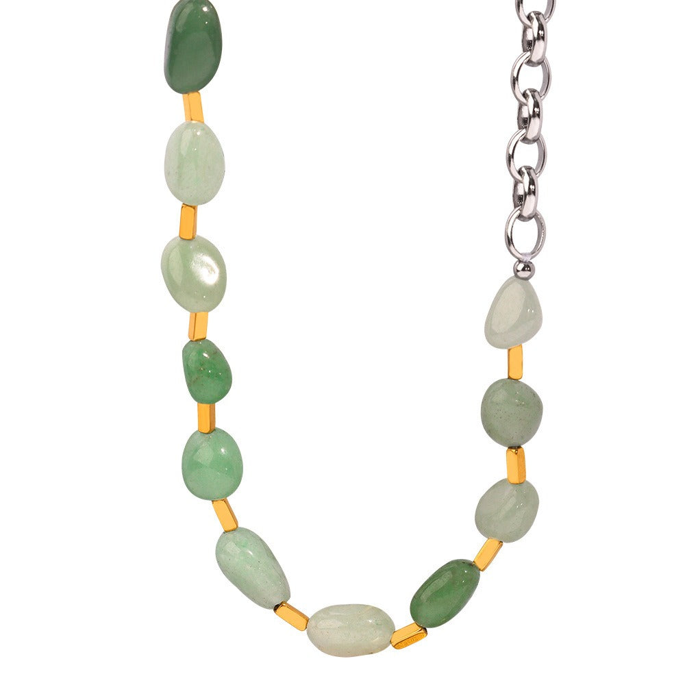 Green Aventurine Gold Steel Gemstone Necklace