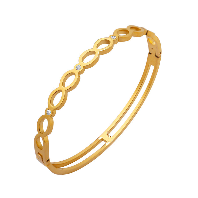 Gold or Rose Gold Steel Infinity Bangle Bracelet