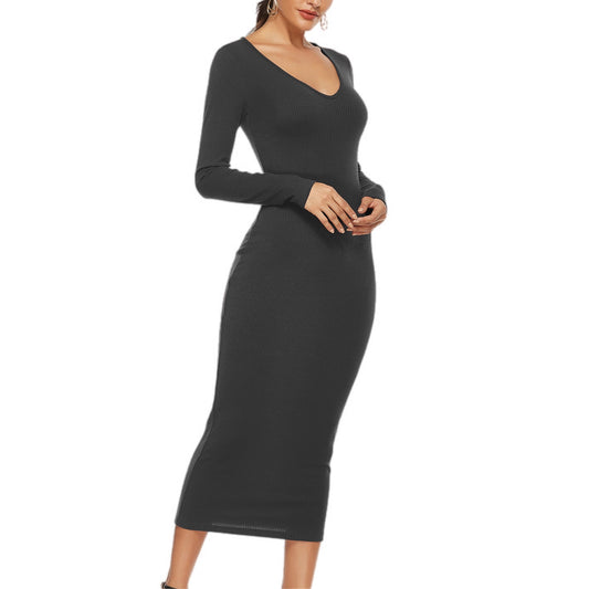 Ribbed Scoop Neck Sweater Dress