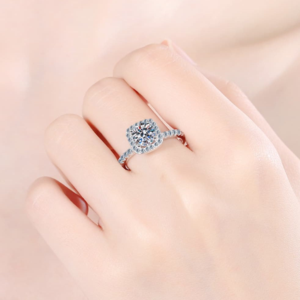 2 Carat Moissanite Square Halo Ring