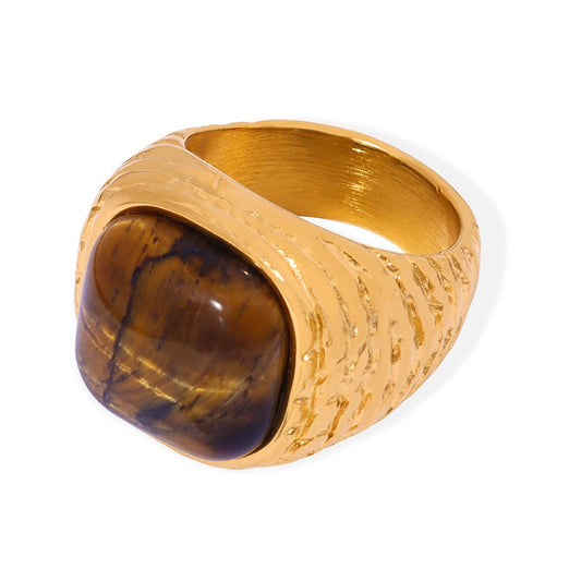 Gold or Silver Steel Gemstone Statement Ring