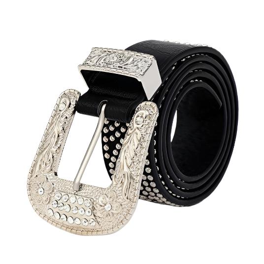 Studded Rhinestone Vegan Leather Belt