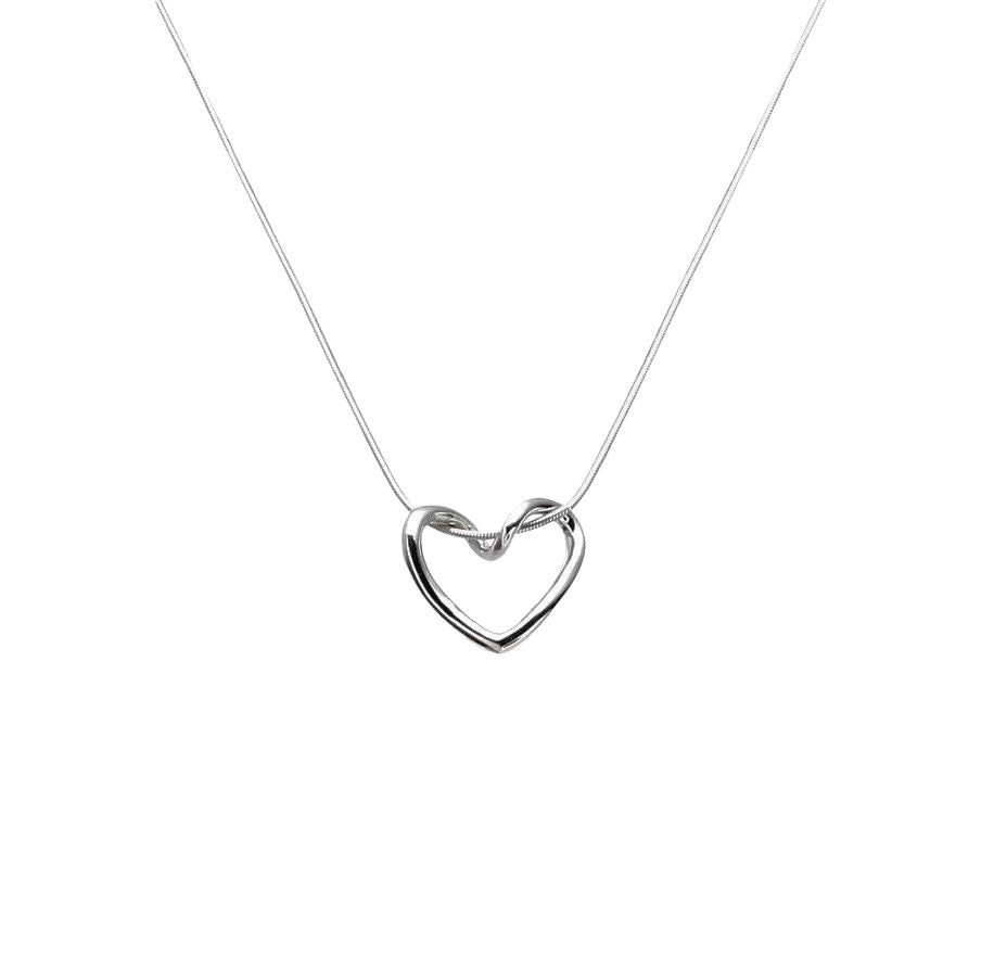 Silver Steel Heart Charm Necklace