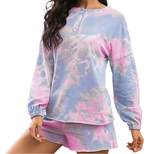 Tie-Dye Long Sleeve Top & Shorts Lounge Set