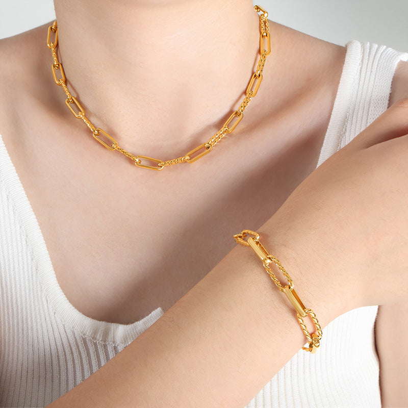 Gold Steel Twisted Chain Bracelet or Necklace