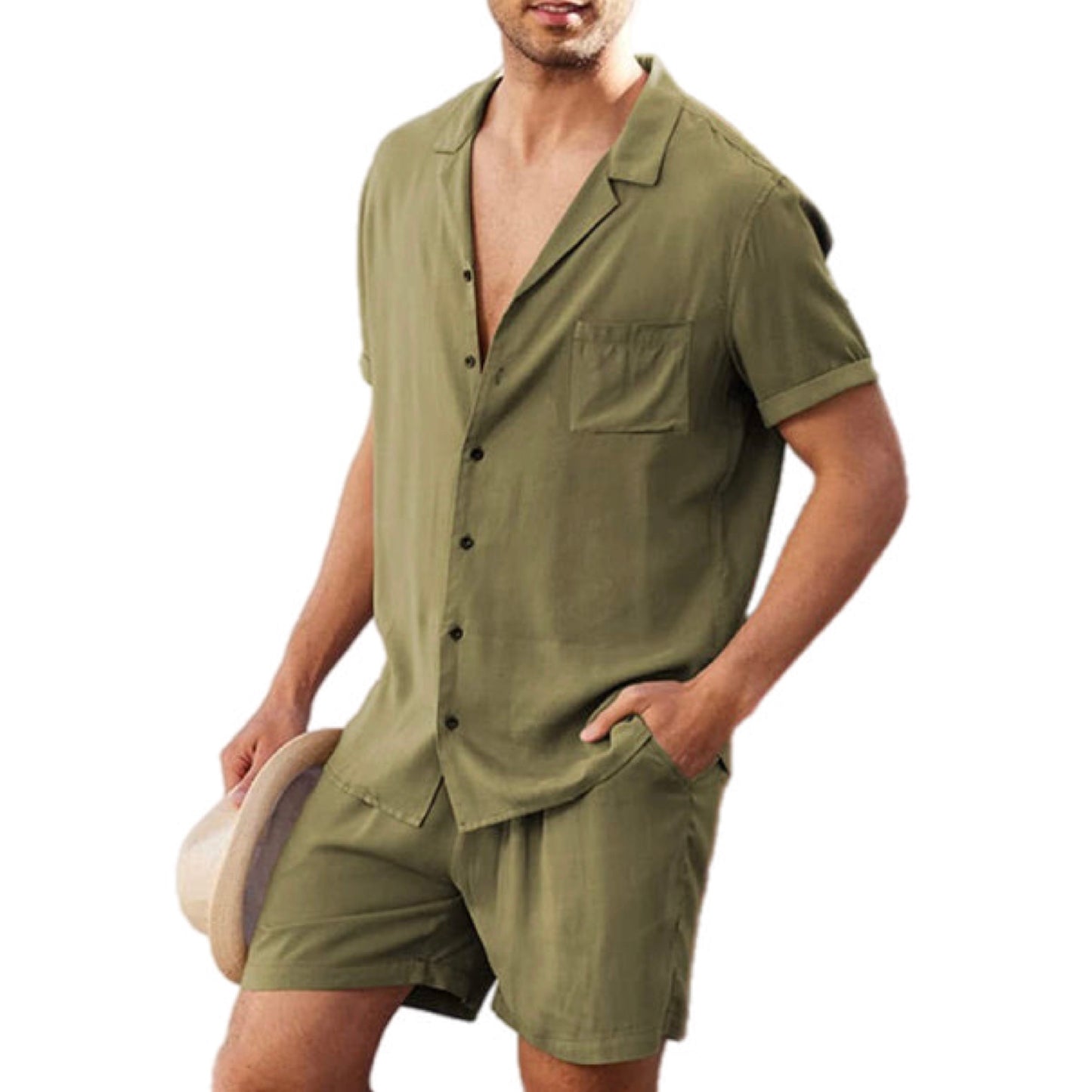 Linen Short Sleeve Button Up Shirt & Shorts Set