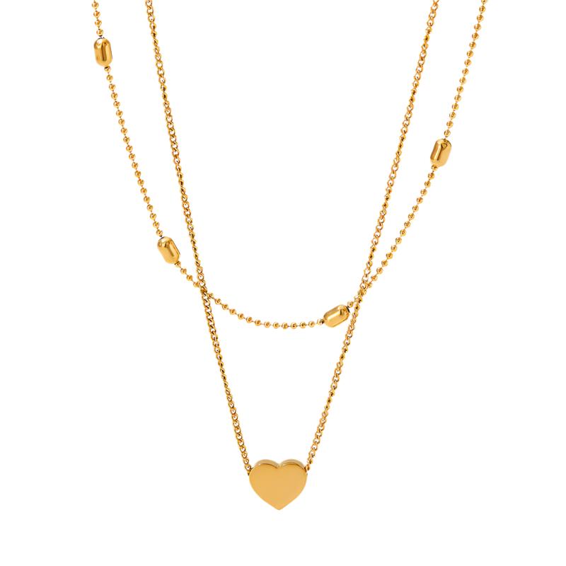 Gold or Silver Steel Heart Charm Layered Necklace