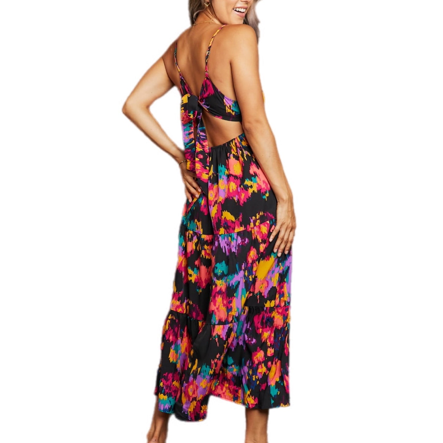 Vibrant Floral Print Cami Midi Dress