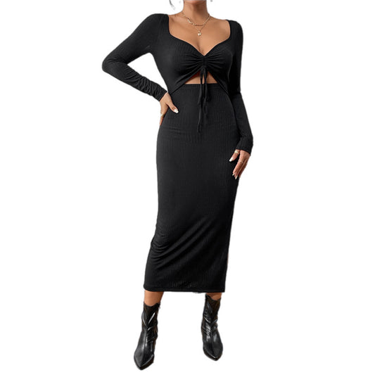 Cutout Drawstring Slit Dress