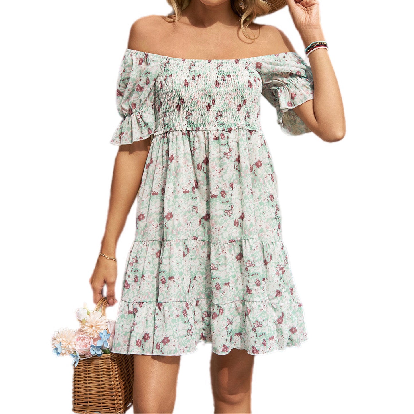 Floral Puff Sleeve Smocked Dress