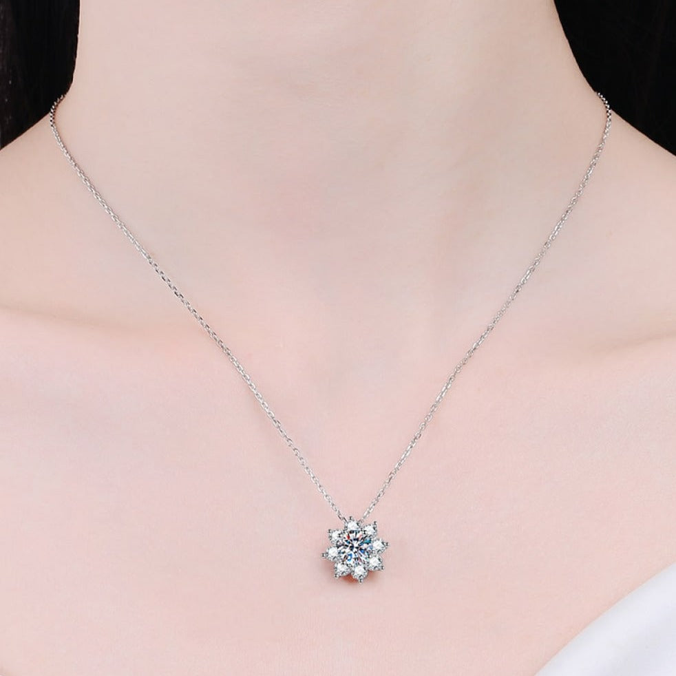 1 Carat Moissanite Floral Pendant Necklace