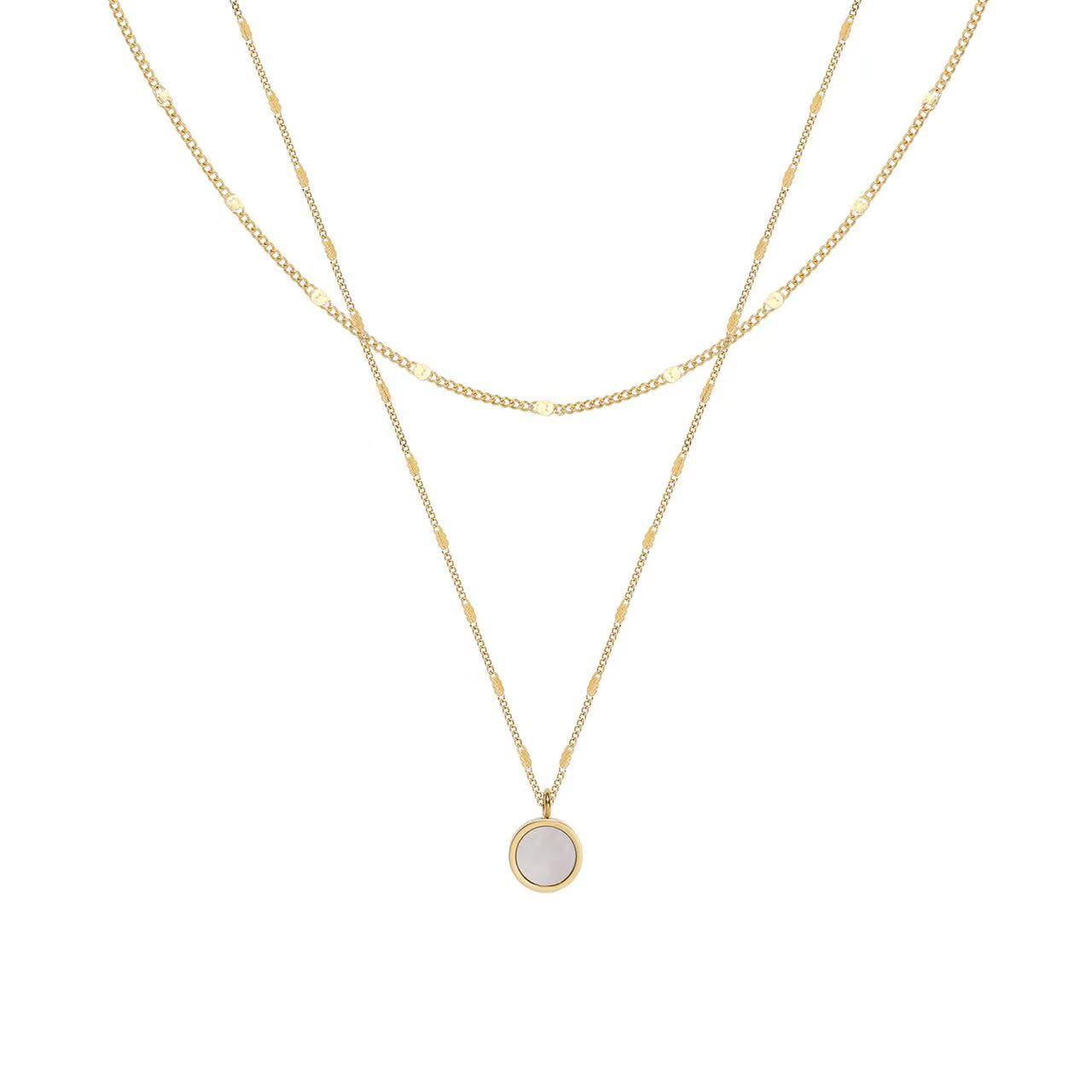 Mother of Pearl Gold Steel Layered Charm Necklace