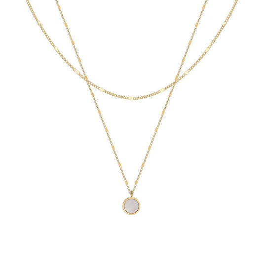 Mother of Pearl Gold Steel Layered Charm Necklace