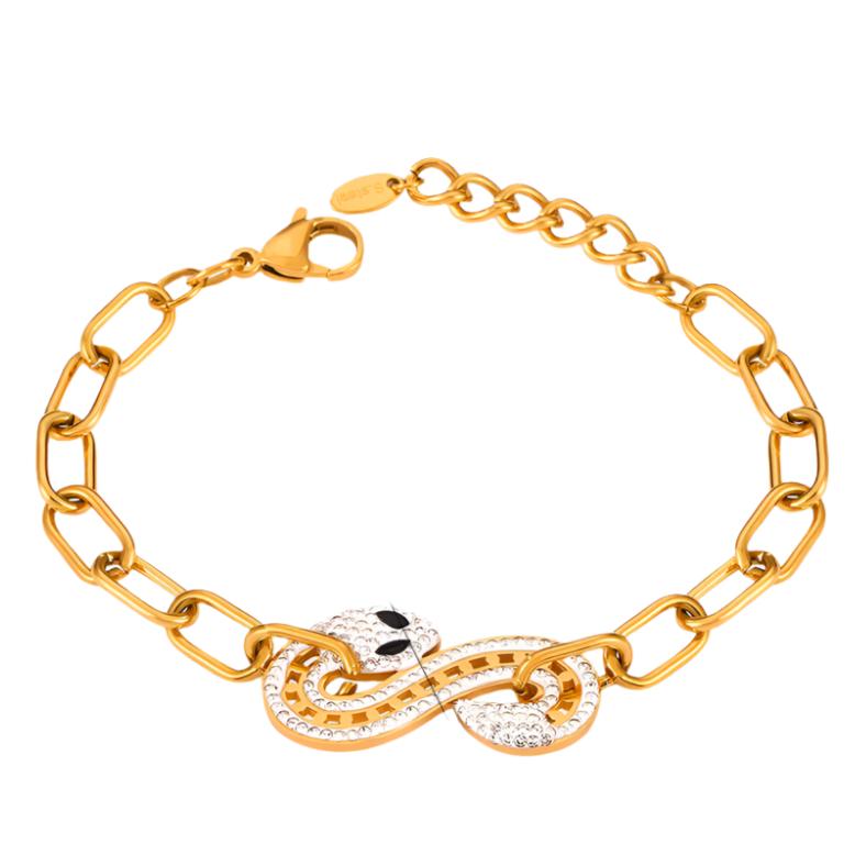 Gold Steel Snake Charm Necklace or Bracelet