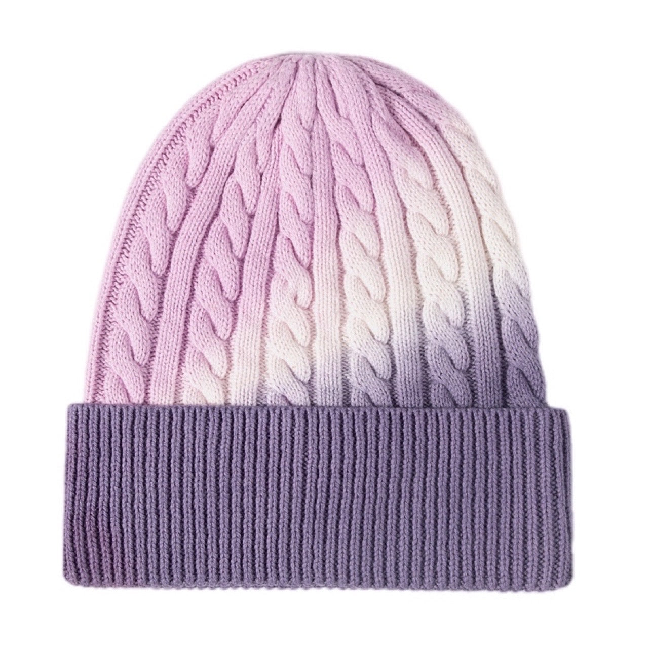 Contrast Tie-Dye Cable-Knit Cuffed Beanie