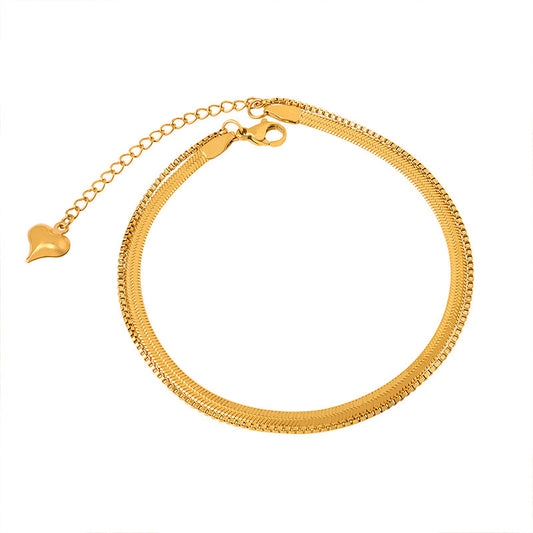 Gold Steel Chain & Heart Charm Anklet