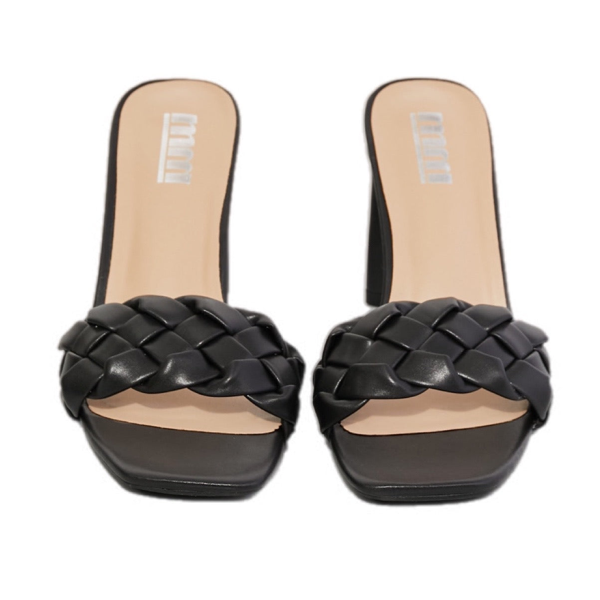 Braided Block Heel Sandals in Black