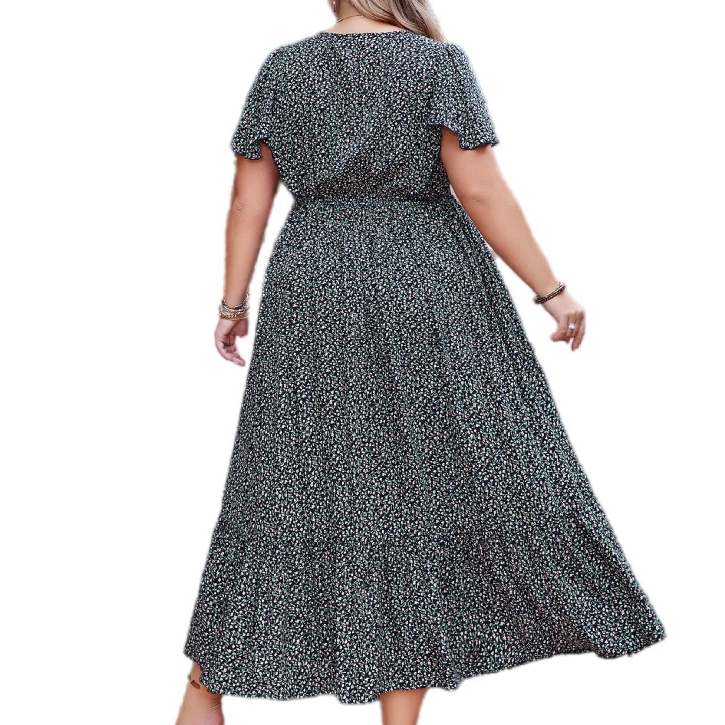 Plus Size Boho Flutter Sleeve Smocked Maxi Dress