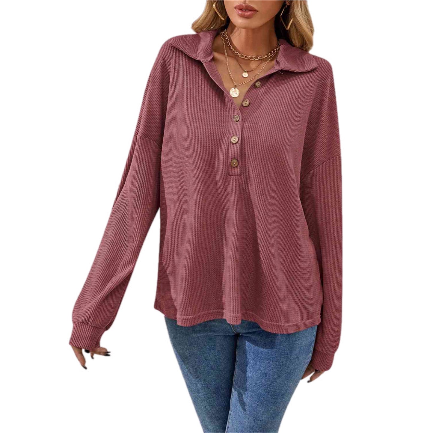 Half Button Long Sleeve Top