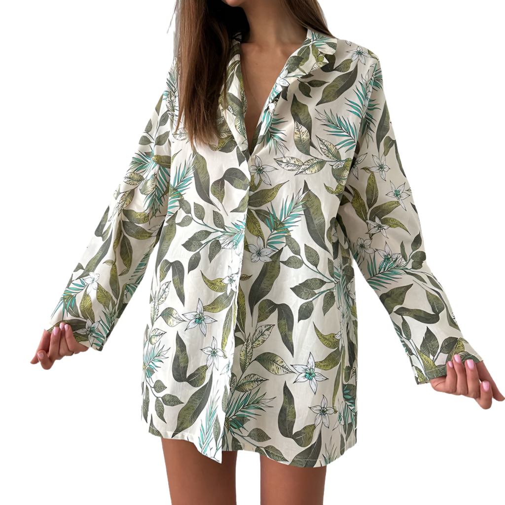 Green Floral Printed Two Piece Pajama Set