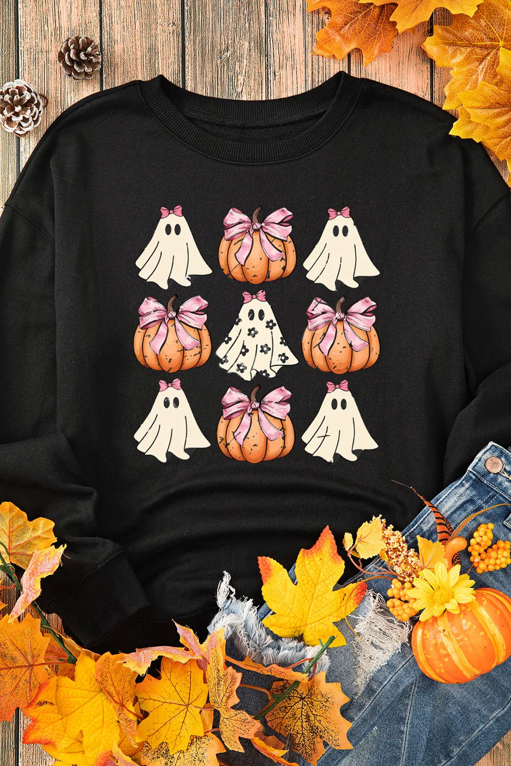 Pumpkin & Ghost Round Neck Sweatshirt