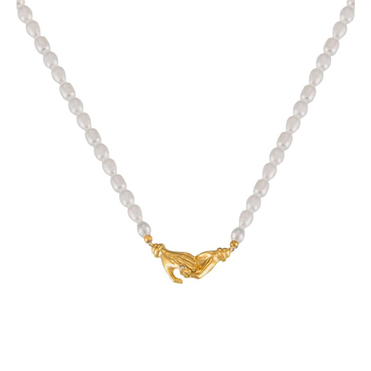 Gold Steel Freshwater Pearl Necklace