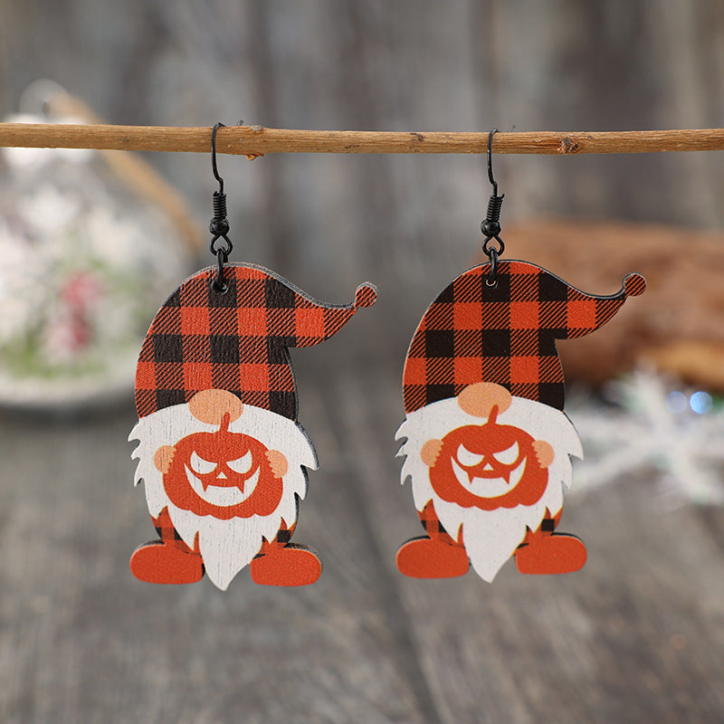 Wooden Gnome Pumpkin Dangle Earrings