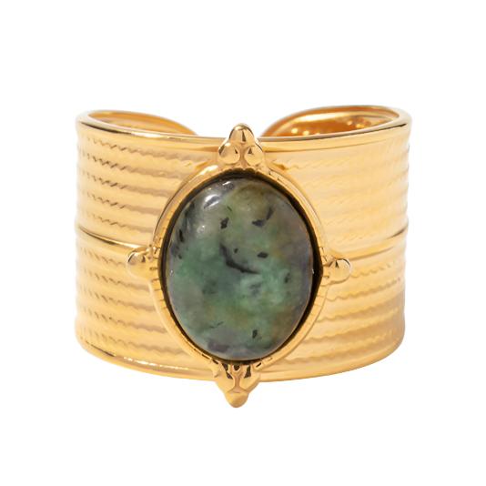 Gemstone Gold Steel Cuff Ring