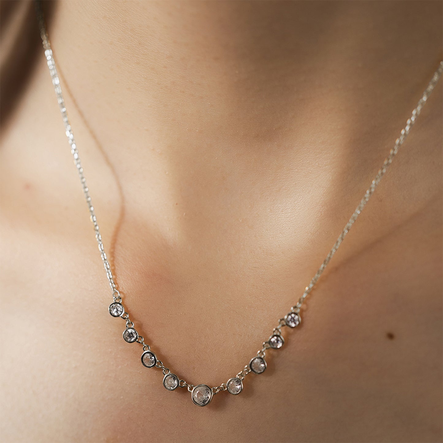 Silver/Gold Elegance Zircon Station Necklace