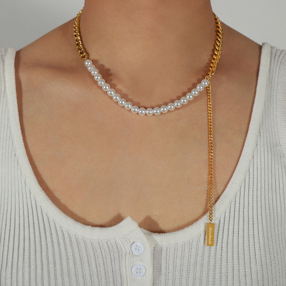 Gold Steel & Pearl Necklace