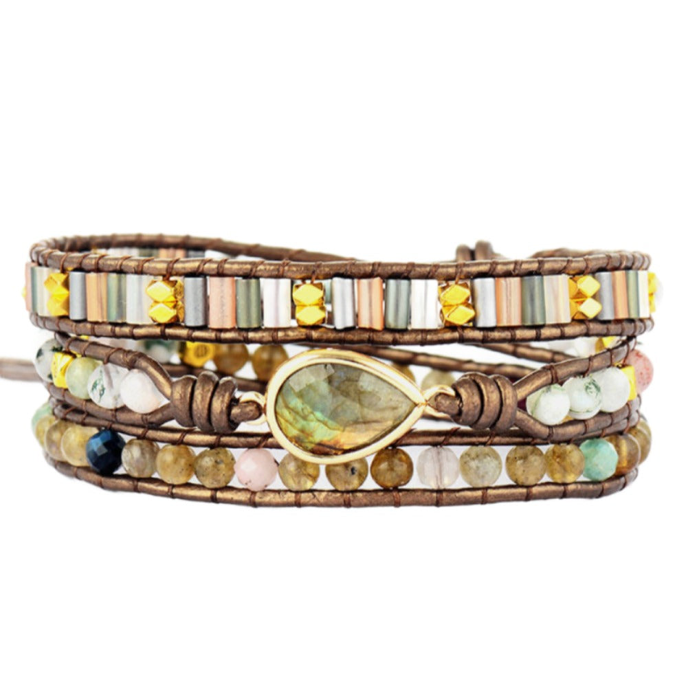 Artisan Earthstone Triple Layer Wrap Bracelet