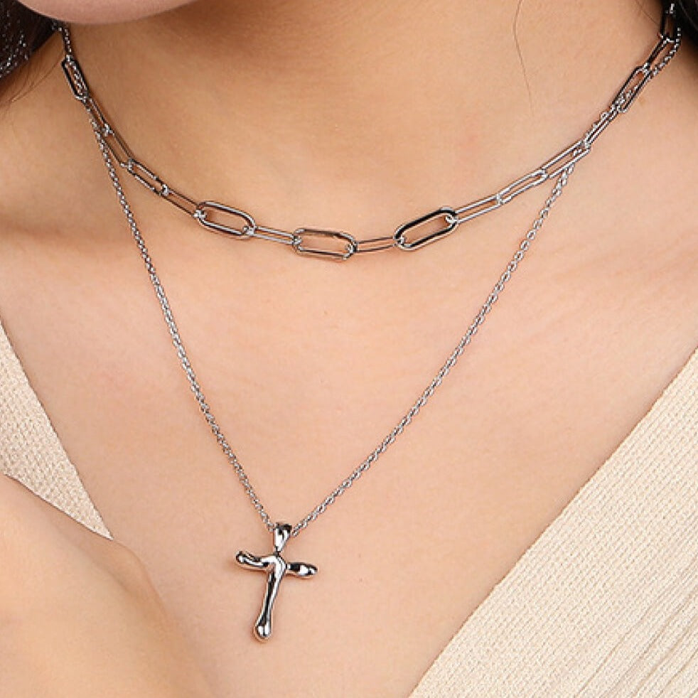 Serene Reflection Sterling Silver Cross Necklace