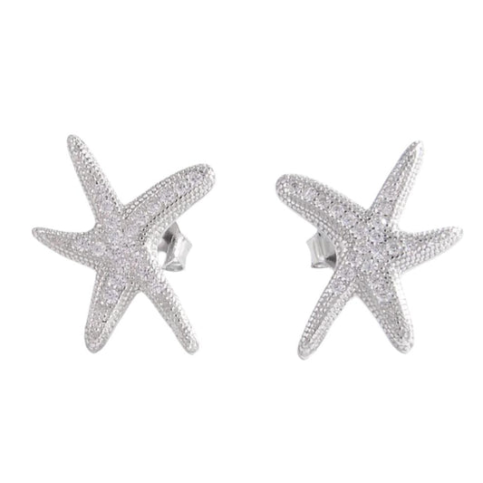 925 Sterling Silver CZ Starfish Earrings