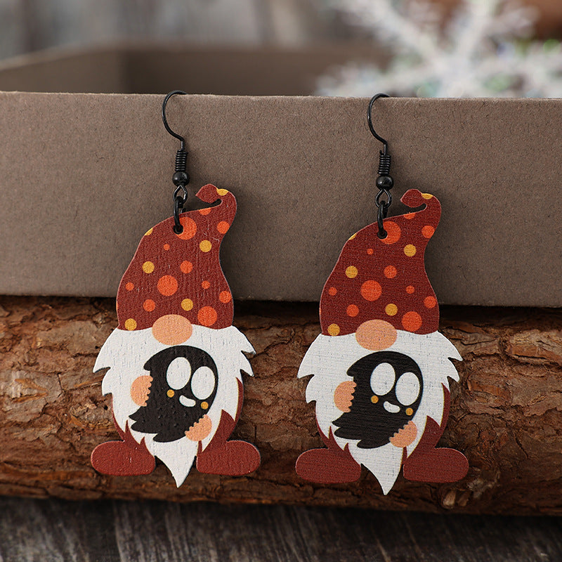 Halloween Gnome Wooden Dangle Earrings