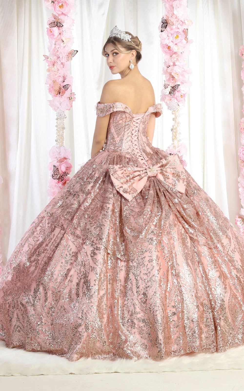 Embellished Butterfly Applique Quinceanera Ball Gown