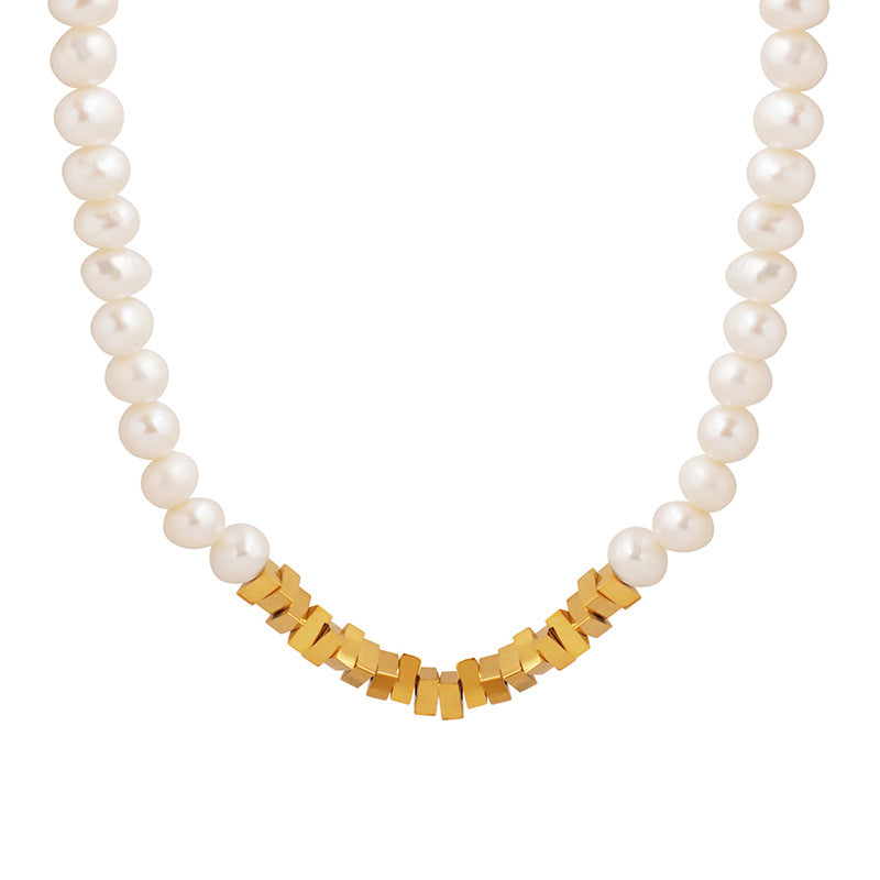 Freshwater Pearl Gold Steel Necklace