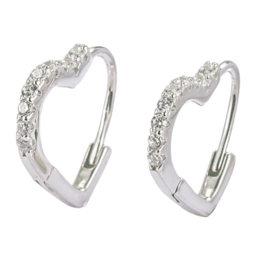 925 Sterling Silver CZ Heart Hoop Earrings