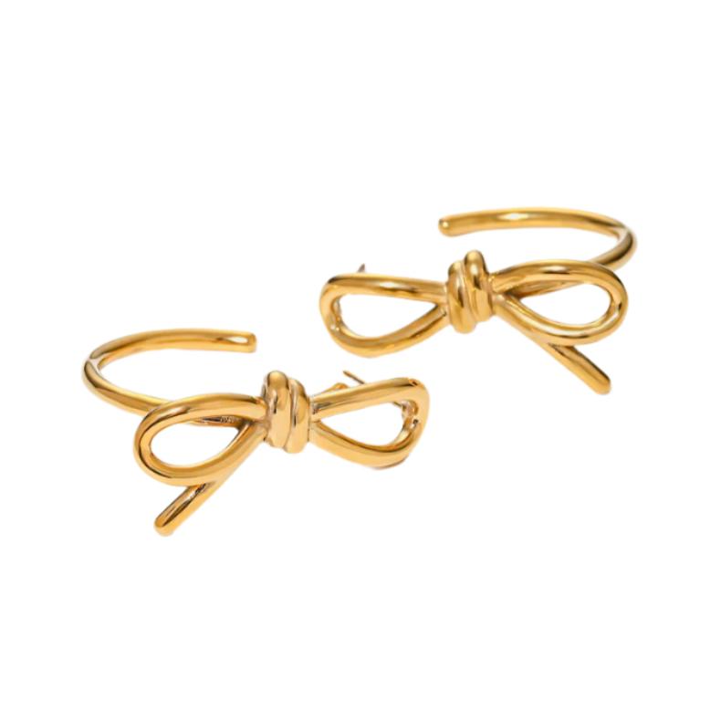 Gold Steel Bow C-Hoop Earrings