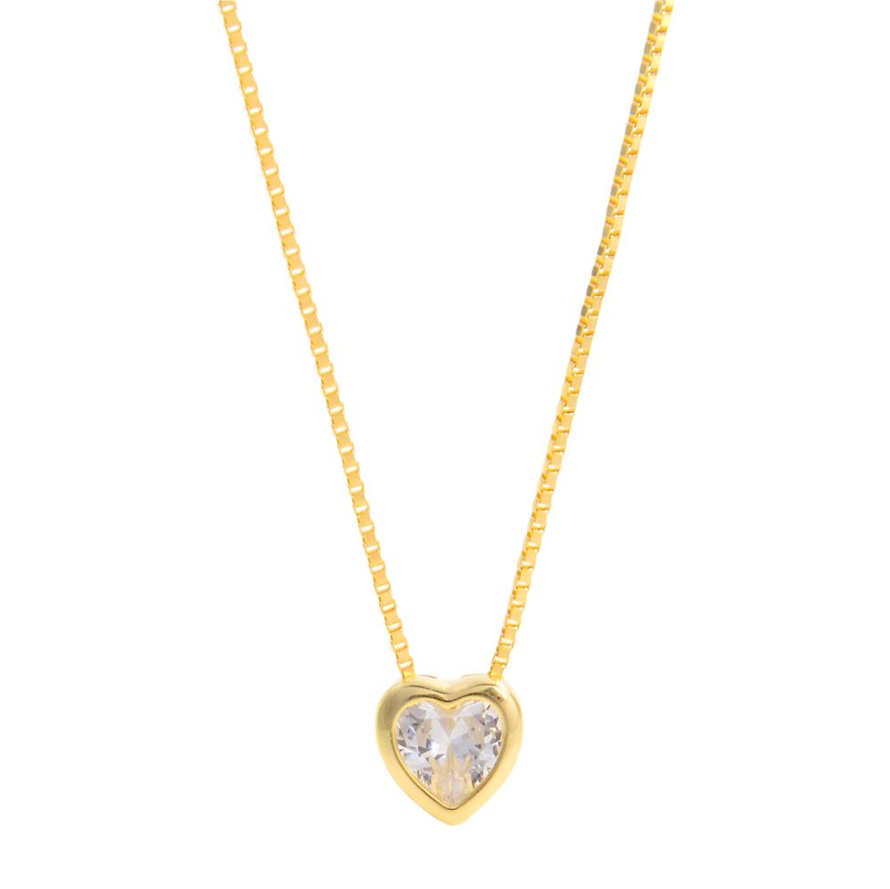 925 Sterling Silver Inlaid CZ Heart Pendant Necklace