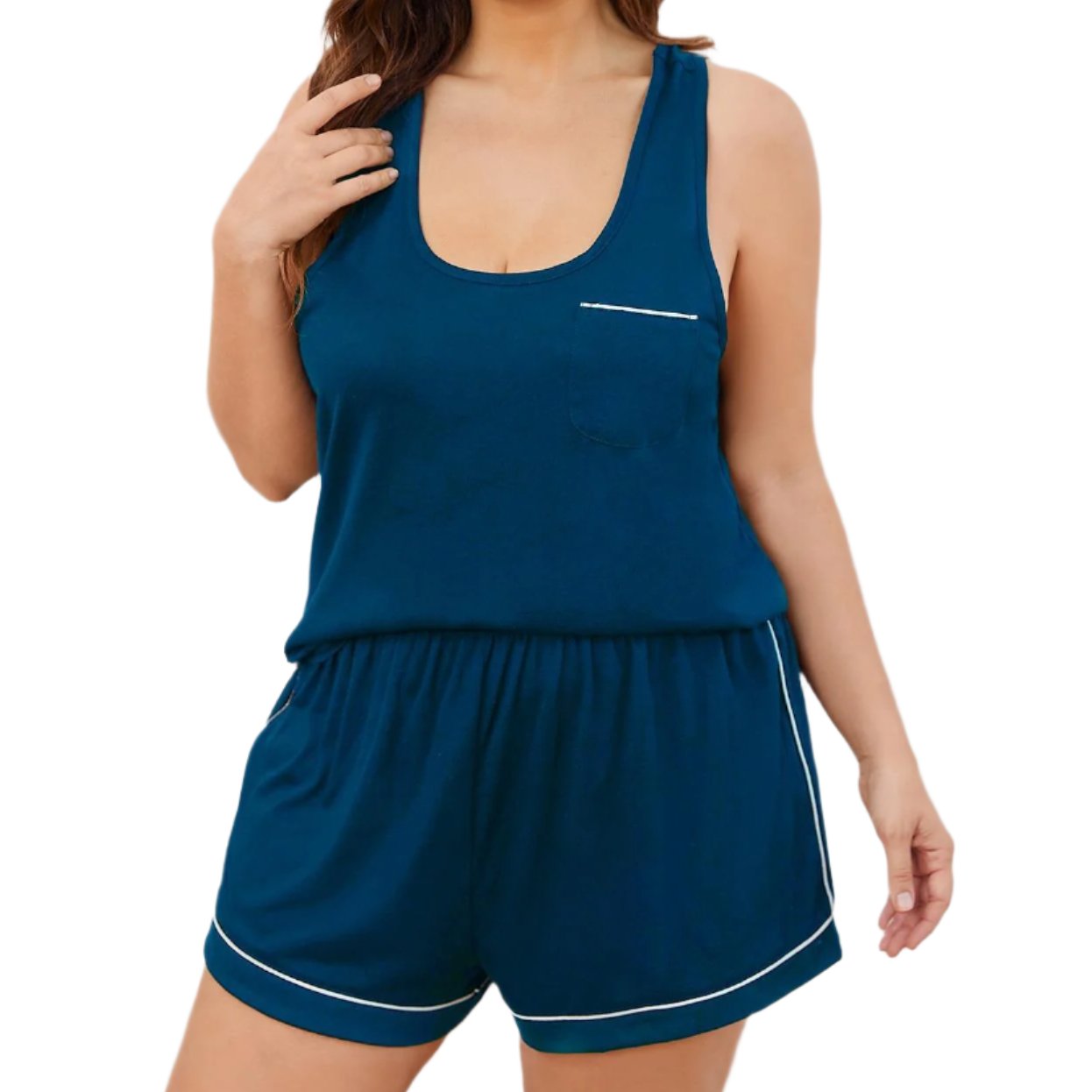 Plus Size Contrast Piping Racerback Tank & Shorts Pajama Set