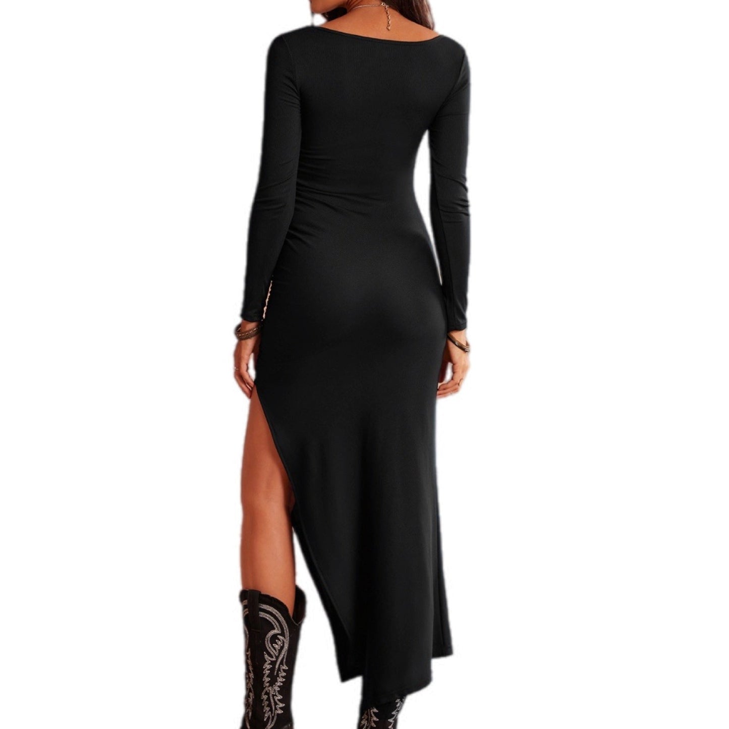 Slit Square Neck Wrap Dress