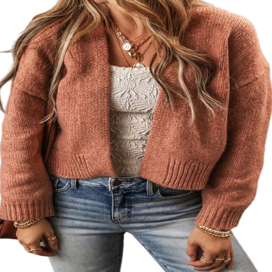 Open Front Dropped Shoulder Cardigan