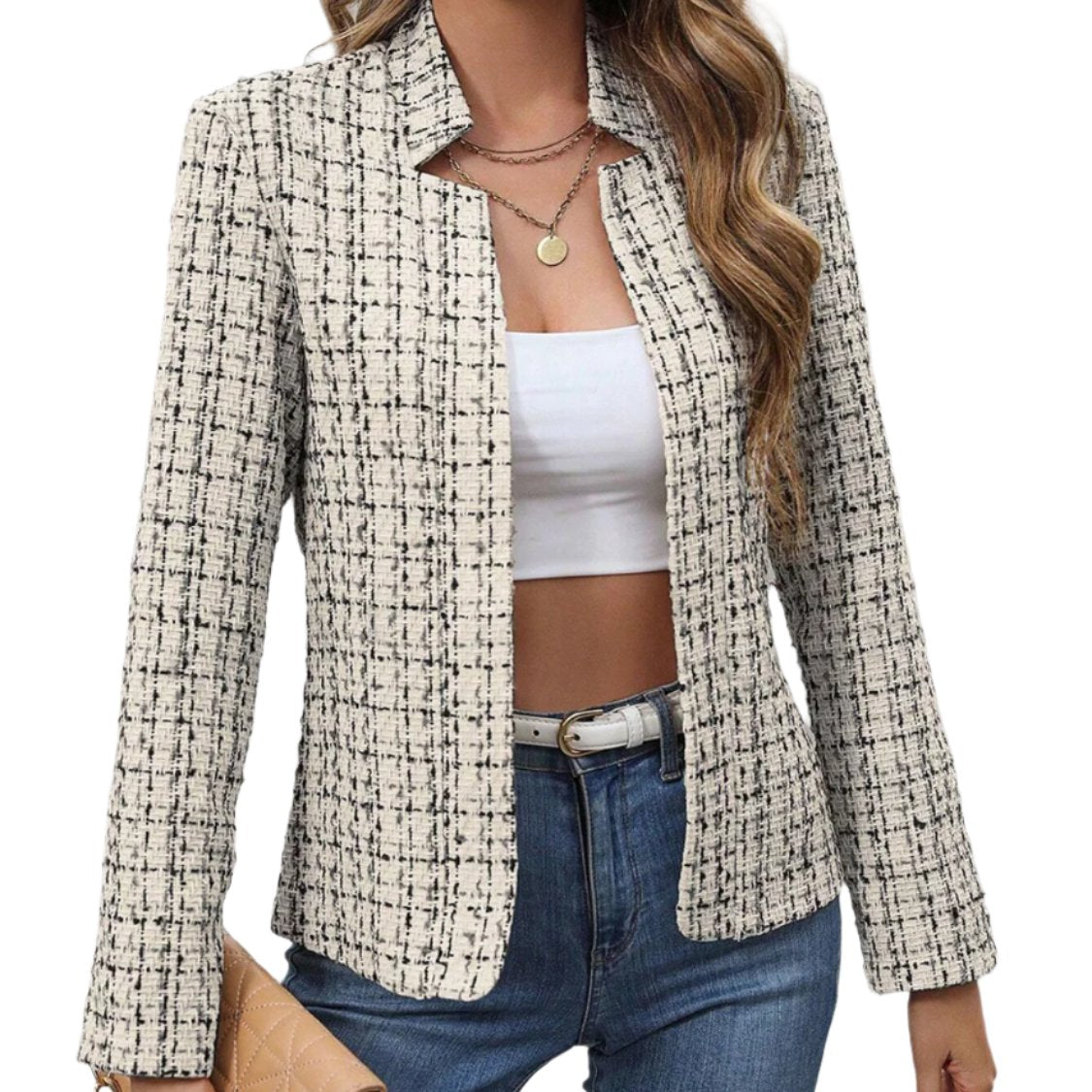 Plaid Open Front Blazer