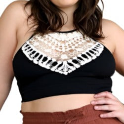 Plus Size Crochet Lace High Neck Bralette