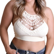 Plus Size Crochet Lace High Neck Bralette