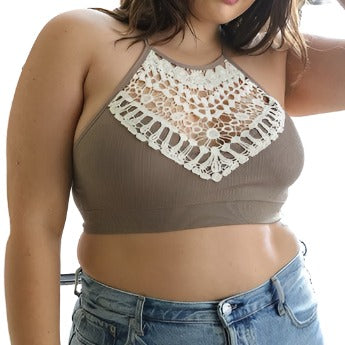 Plus Size Crochet Lace High Neck Bralette